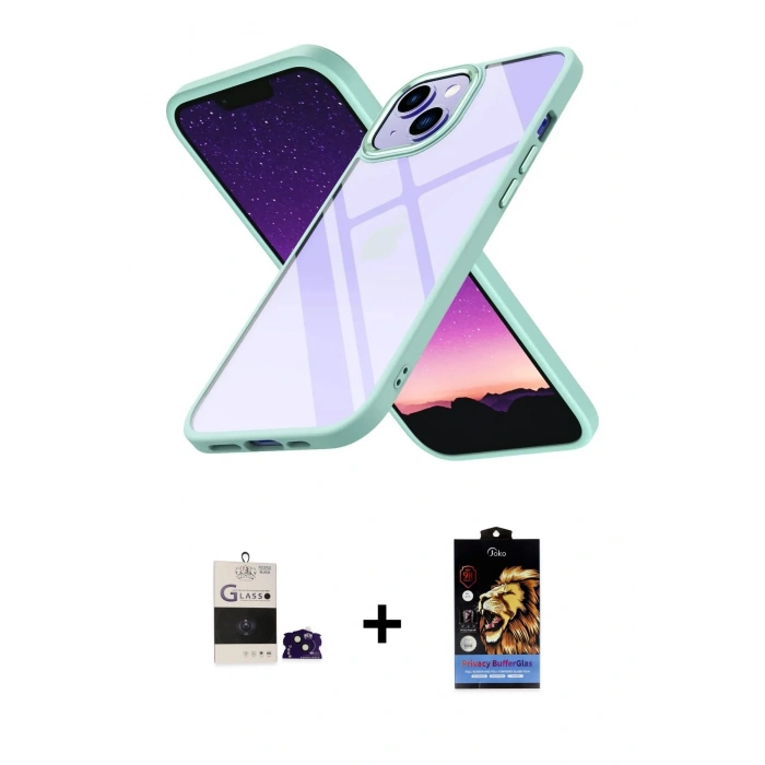 MARSİLYAN™- iPhone 15 Kılıf Nova Işık Serisi - Siyah Buffer Hayalet Cam Ekran Koruyucu + Bilvis Titan Kamera Lens - SH