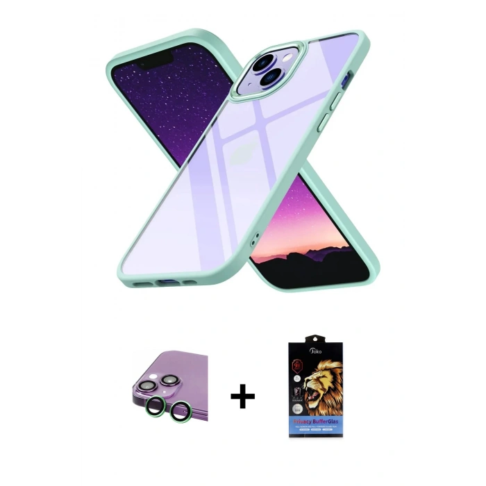 MARSİLYAN™- iPhone 15 Kılıf Nova Işık Serisi - Siyah Buffer Hayalet Cam Ekran Koruyucu + Raze Metal Kamera Lens - YL