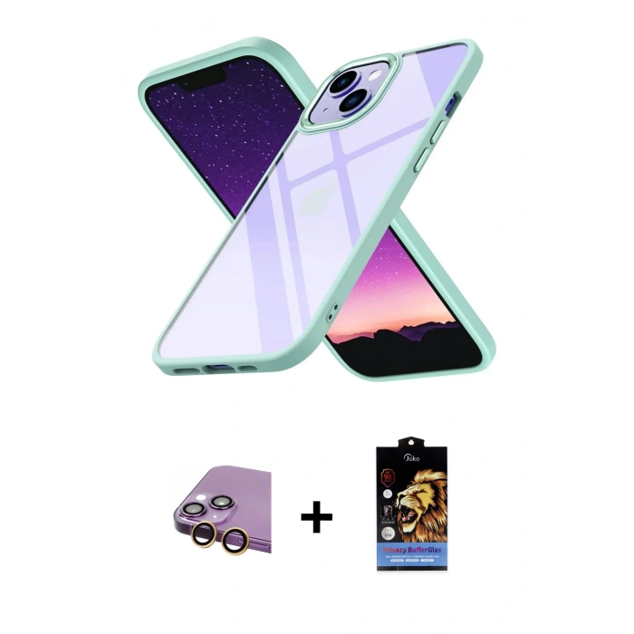 MARSİLYAN™- iPhone 15 Kılıf Nova Işık Serisi - Siyah Buffer Hayalet Cam Ekran Koruyucu + Raze Metal Kamera Lens - SI