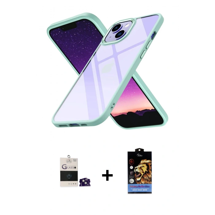 MARSİLYAN™- iPhone 15 Kılıf Nova Işık Serisi - Siyah Buffer Hayalet Cam Ekran Koruyucu + Bilvis Titan Kamera Lens - YL