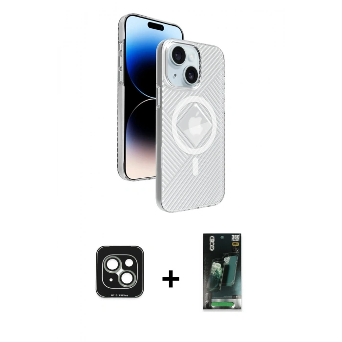 MARSİLYAN™- iPhone 15 Kılıf Nova Modern Prime - Siyah 360 Mat Full Body Arka Koruyucu + PVD Metal Kamera Lens - YL