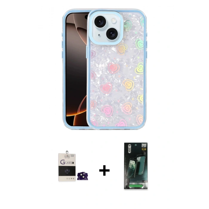 MARSİLYAN™- iPhone 15 Kılıf Odak Prime - Siyah 360 Mat Full Body Arka Koruyucu + Bilvis Titan Kamera Lens - SH