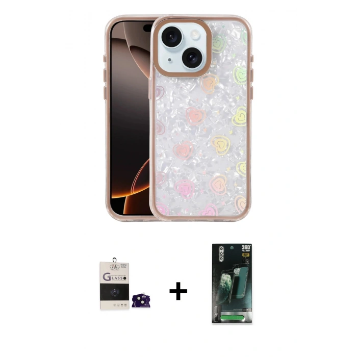 MARSİLYAN™- iPhone 15 Kılıf Odak Prime - Siyah 360 Mat Full Body Arka Koruyucu + Bilvis Titan Kamera Lens - SH