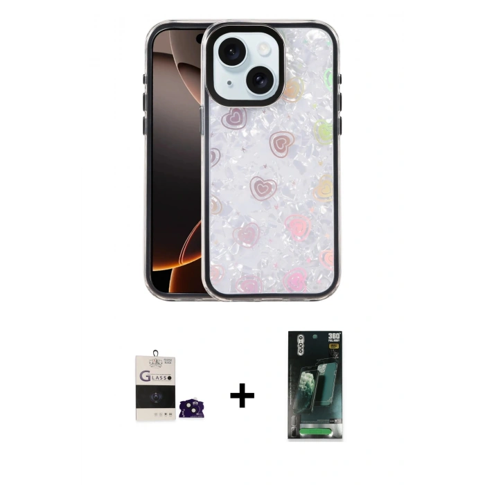 MARSİLYAN™- iPhone 15 Kılıf Odak Prime - Siyah 360 Mat Full Body Arka Koruyucu + Bilvis Titan Kamera Lens - SH