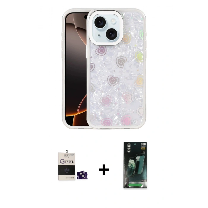 MARSİLYAN™- iPhone 15 Kılıf Odak Prime - Siyah 360 Mat Full Body Arka Koruyucu + Bilvis Titan Kamera Lens - SH