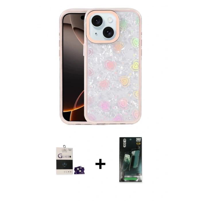 MARSİLYAN™- iPhone 15 Kılıf Odak Prime - Siyah 360 Mat Full Body Arka Koruyucu + Bilvis Titan Kamera Lens - YL