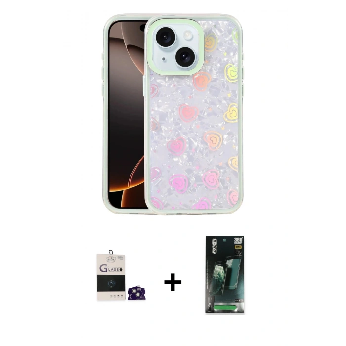 MARSİLYAN™- iPhone 15 Kılıf Odak Prime - Siyah 360 Mat Full Body Arka Koruyucu + Bilvis Titan Kamera Lens - YL