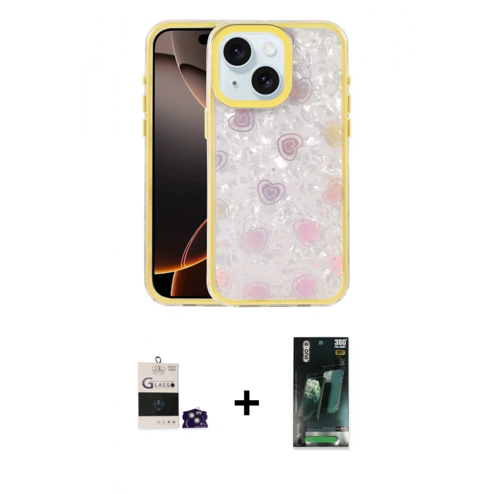 MARSİLYAN™- iPhone 15 Kılıf Odak Prime - Siyah 360 Mat Full Body Arka Koruyucu + Bilvis Titan Kamera Lens - YL