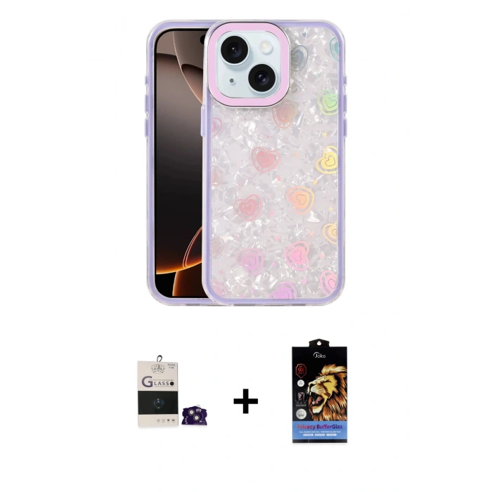 MARSİLYAN™- iPhone 15 Kılıf Odak Prime - Siyah Buffer Hayalet Cam Ekran Koruyucu + Bilvis Titan Kamera Lens - PE
