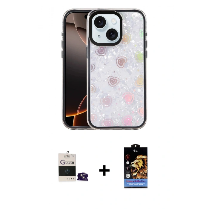 MARSİLYAN™- iPhone 15 Kılıf Odak Prime - Siyah Buffer Hayalet Cam Ekran Koruyucu + Bilvis Titan Kamera Lens - PE