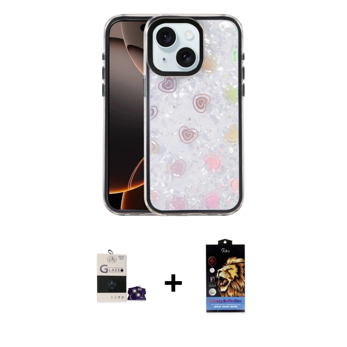 MARSİLYAN™- iPhone 15 Kılıf Odak Prime - Siyah Buffer Hayalet Cam Ekran Koruyucu + Bilvis Titan Kamera Lens - SABE