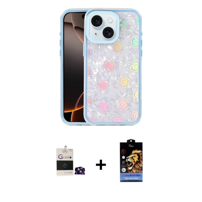MARSİLYAN™- iPhone 15 Kılıf Odak Prime - Siyah Buffer Hayalet Cam Ekran Koruyucu + Bilvis Titan Kamera Lens - PE