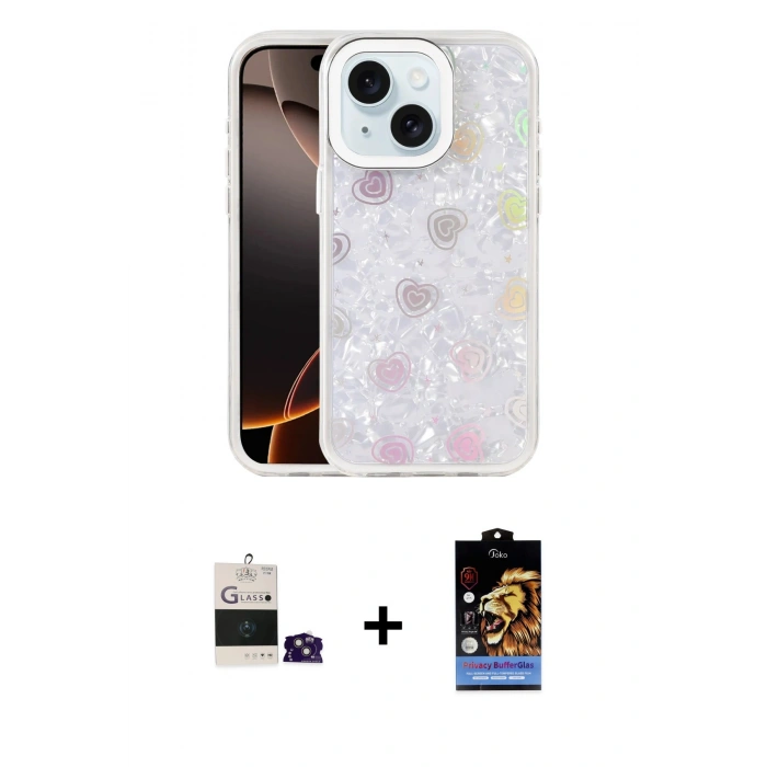 MARSİLYAN™- iPhone 15 Kılıf Odak Prime - Siyah Buffer Hayalet Cam Ekran Koruyucu + Bilvis Titan Kamera Lens - PE