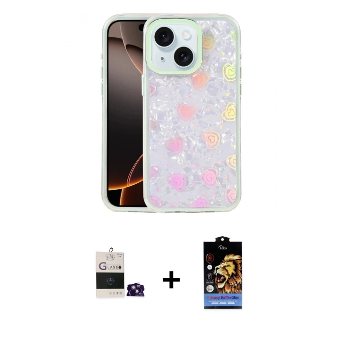 MARSİLYAN™- iPhone 15 Kılıf Odak Prime - Siyah Buffer Hayalet Cam Ekran Koruyucu + Bilvis Titan Kamera Lens - PE