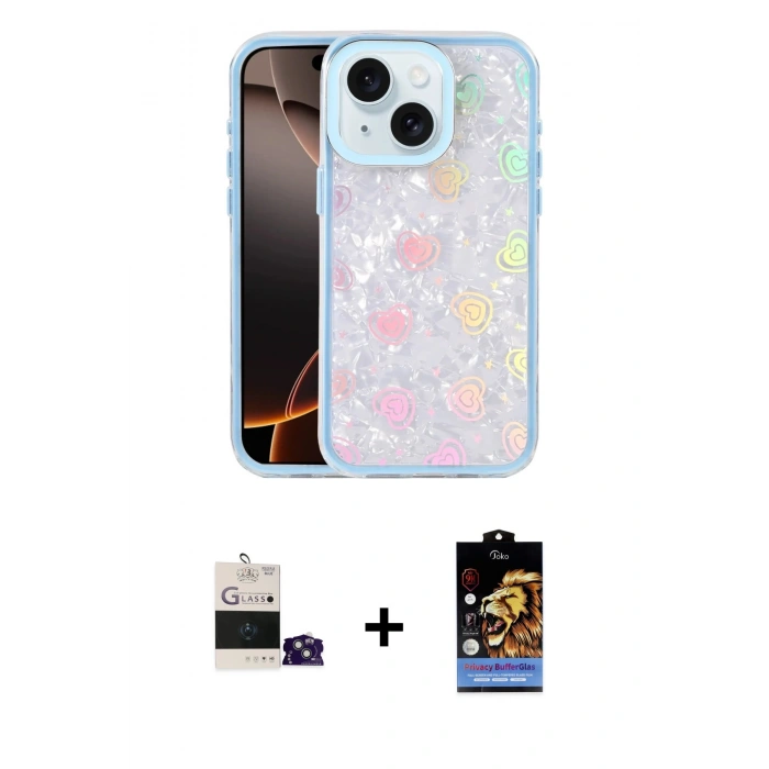 MARSİLYAN™- iPhone 15 Kılıf Odak Prime - Siyah Buffer Hayalet Cam Ekran Koruyucu + Bilvis Titan Kamera Lens - SABE