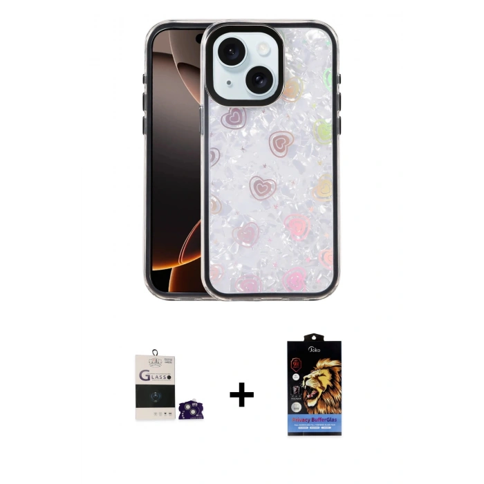 MARSİLYAN™- iPhone 15 Kılıf Odak Prime - Siyah Buffer Hayalet Cam Ekran Koruyucu + Yeşil Bilvis Titan Kamera Lens