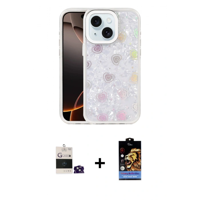 MARSİLYAN™- iPhone 15 Kılıf Odak Prime - Siyah Buffer Hayalet Cam Ekran Koruyucu + Yeşil Bilvis Titan Kamera Lens