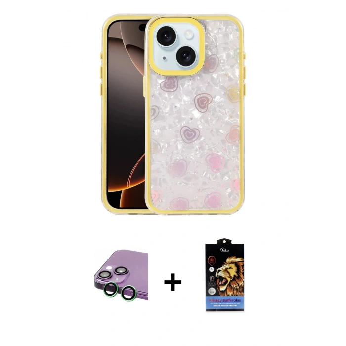 MARSİLYAN™- iPhone 15 Kılıf Odak Prime - Siyah Buffer Hayalet Cam Ekran Koruyucu + Raze Metal Kamera Lens - YL