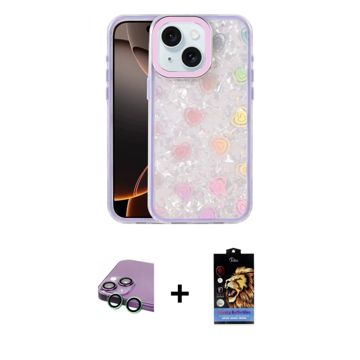 MARSİLYAN™- iPhone 15 Kılıf Odak Prime - Siyah Buffer Hayalet Cam Ekran Koruyucu + Raze Metal Kamera Lens - YL