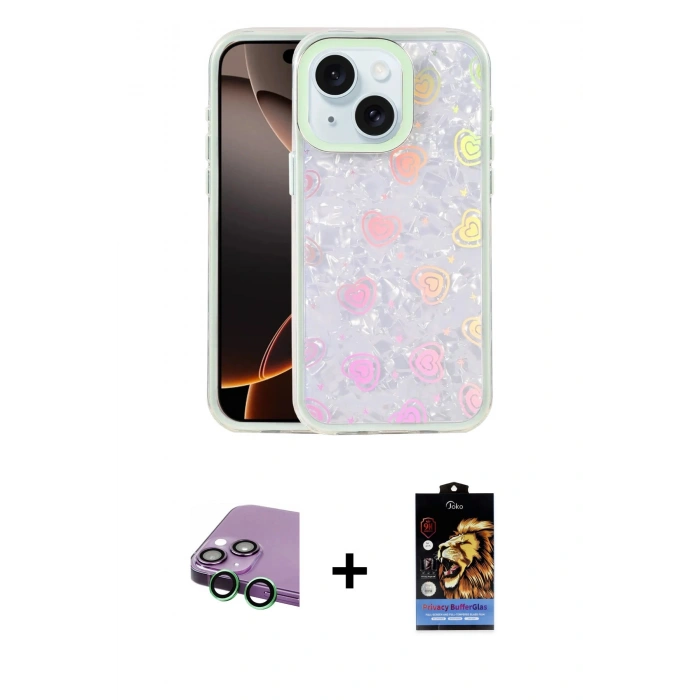 MARSİLYAN™- iPhone 15 Kılıf Odak Prime - Siyah Buffer Hayalet Cam Ekran Koruyucu + Raze Metal Kamera Lens - YL