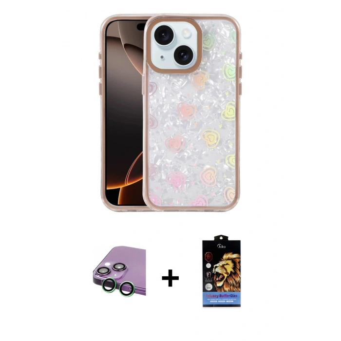 MARSİLYAN™- iPhone 15 Kılıf Odak Prime - Siyah Buffer Hayalet Cam Ekran Koruyucu + Raze Metal Kamera Lens - YL