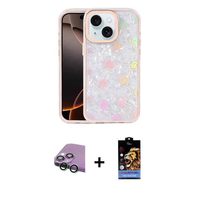 MARSİLYAN™- iPhone 15 Kılıf Odak Prime - Siyah Buffer Hayalet Cam Ekran Koruyucu + Raze Metal Kamera Lens - YL