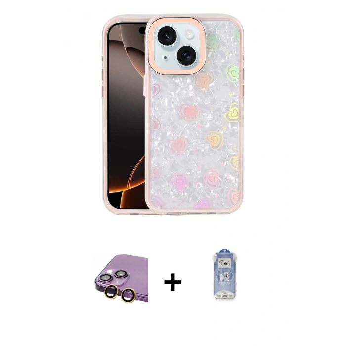 MARSİLYAN™- iPhone 15 Kılıf Odak Prime - Siyah Joko Magic 5D Cam + Raze Metal Kamera Lens - SI