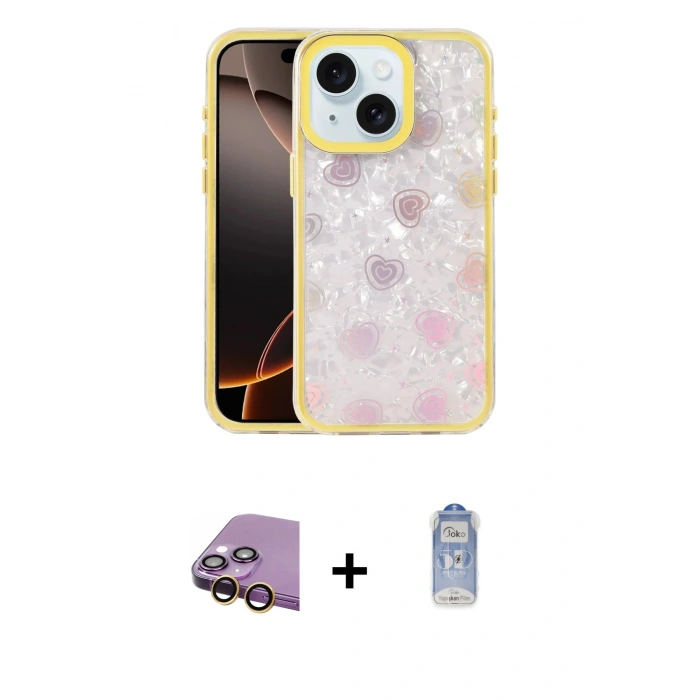 MARSİLYAN™- iPhone 15 Kılıf Odak Prime - Siyah Joko Magic 5D Cam + Raze Metal Kamera Lens - SI