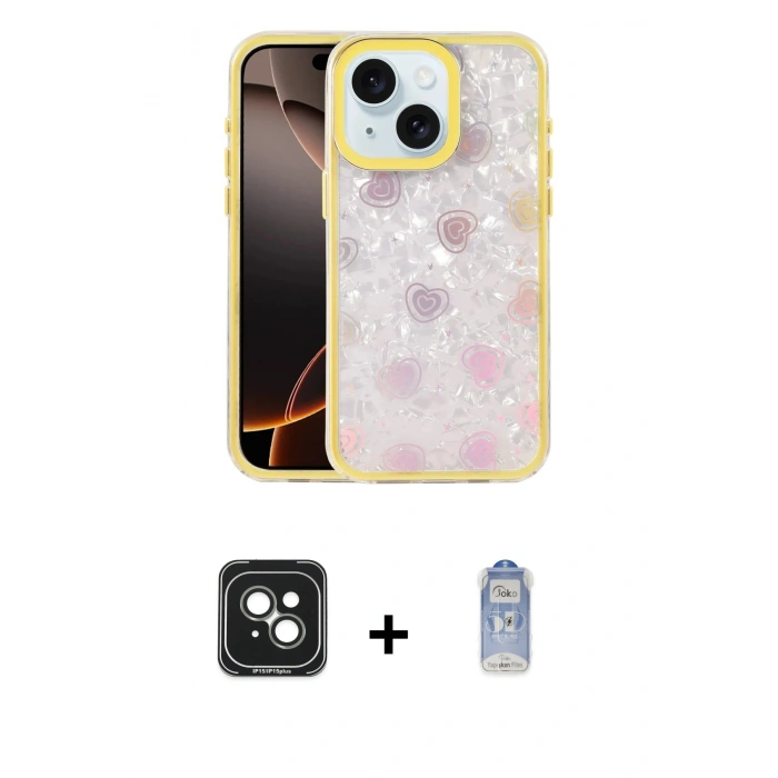 MARSİLYAN™- iPhone 15 Kılıf Odak Prime - Siyah Joko Magic 5D Cam + PVD Metal Kamera Lens - YL