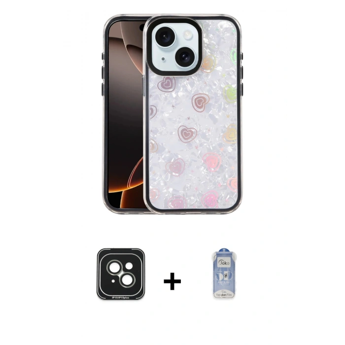 MARSİLYAN™- iPhone 15 Kılıf Odak Prime - Siyah Joko Magic 5D Cam + PVD Metal Kamera Lens - YL
