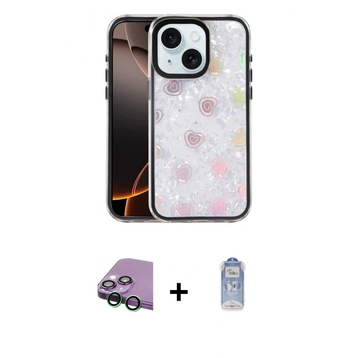 MARSİLYAN™- iPhone 15 Kılıf Odak Prime - Siyah Joko Magic 5D Cam + Raze Metal Kamera Lens - YL