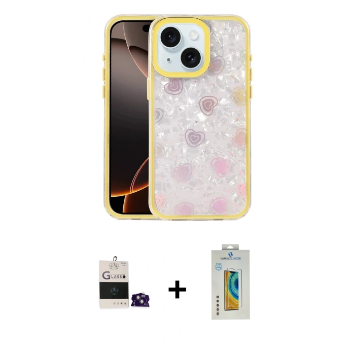 MARSİLYAN™- iPhone 15 Kılıf Odak Prime - Siyah Polymer Nano Ekran Koruyucu + Bilvis Titan Kamera Lens - PE
