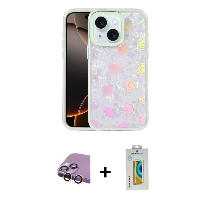 MARSİLYAN™- iPhone 15 Kılıf Odak Prime - Siyah Polymer Nano Ekran Koruyucu + Raze Metal Kamera Lens - PE