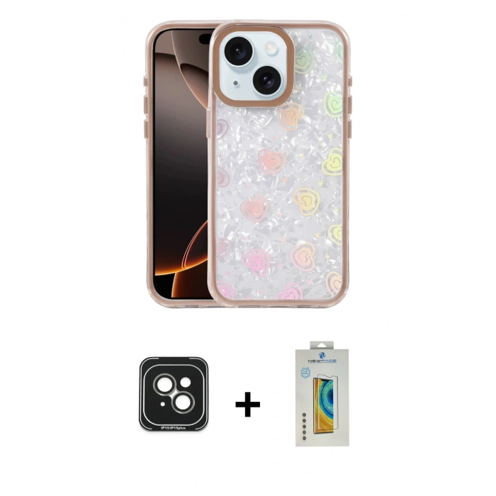 MARSİLYAN™- iPhone 15 Kılıf Odak Prime - Siyah Polymer Nano Ekran Koruyucu + PVD Metal Kamera Lens - YL