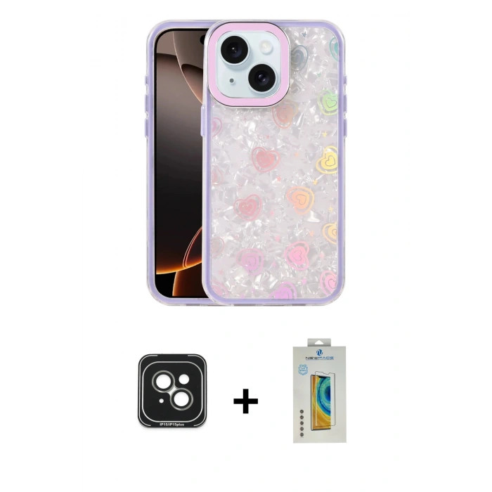 MARSİLYAN™- iPhone 15 Kılıf Odak Prime - Siyah Polymer Nano Ekran Koruyucu + PVD Metal Kamera Lens - YL