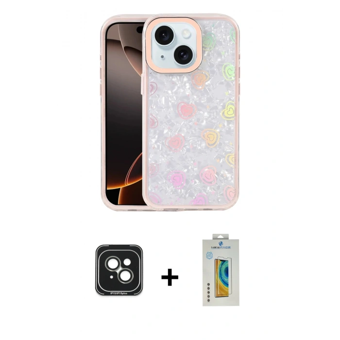 MARSİLYAN™- iPhone 15 Kılıf Odak Prime - Siyah Polymer Nano Ekran Koruyucu + PVD Metal Kamera Lens - YL