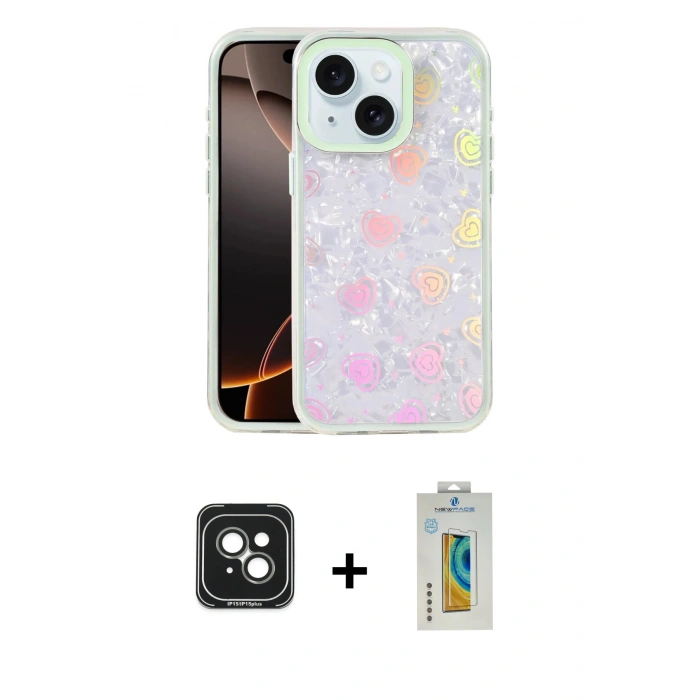 MARSİLYAN™- iPhone 15 Kılıf Odak Prime - Siyah Polymer Nano Ekran Koruyucu + PVD Metal Kamera Lens - YL