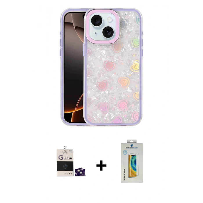 MARSİLYAN™- iPhone 15 Kılıf Odak Prime - Siyah Polymer Nano Ekran Koruyucu + Bilvis Titan Kamera Lens - YL
