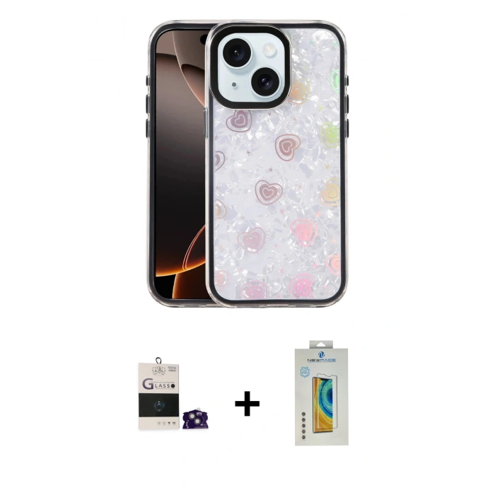 MARSİLYAN™- iPhone 15 Kılıf Odak Prime - Siyah Polymer Nano Ekran Koruyucu + Bilvis Titan Kamera Lens - YL
