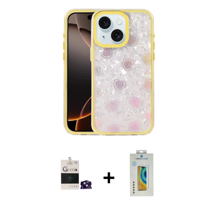 MARSİLYAN™- iPhone 15 Kılıf Odak Prime - Siyah Polymer Nano Ekran Koruyucu + Bilvis Titan Kamera Lens - YL