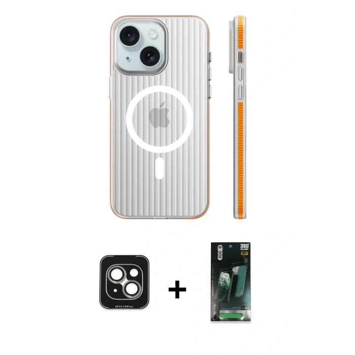 MARSİLYAN™- iPhone 15 Kılıf Pusula Minimal Koleksiyonu - Siyah 360 Mat Full Body Arka Koruyucu + PVD Metal Kamera Lens - YL