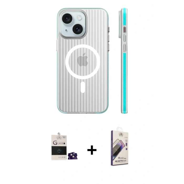 MARSİLYAN™- iPhone 15 Kılıf Pusula Minimal Koleksiyonu - Siyah Bilvis 3D Mat Cam Ekran Koruyucu + Bilvis Titan Kamera Lens - YL