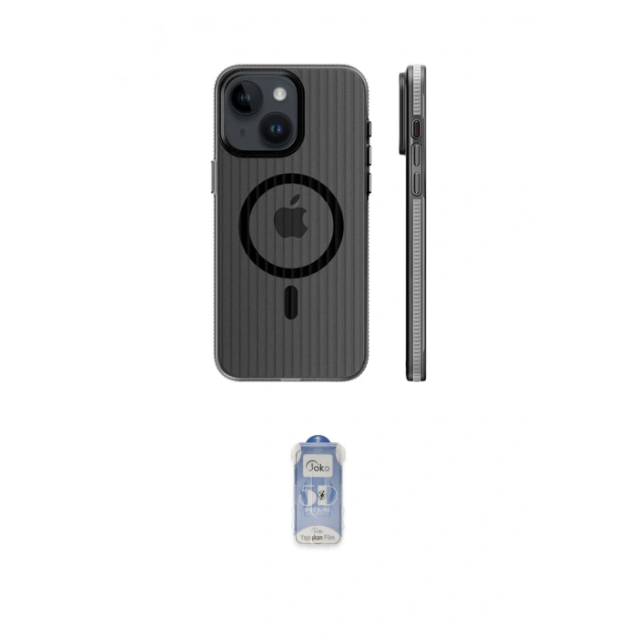 MARSİLYAN™- iPhone 15 Kılıf Pusula Minimal Koleksiyonu - Siyah Joko Magic 5D Cam