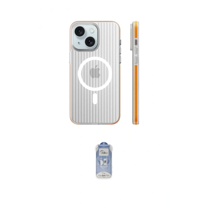 MARSİLYAN™- iPhone 15 Kılıf Pusula Minimal Koleksiyonu - Siyah Joko Magic 5D Cam