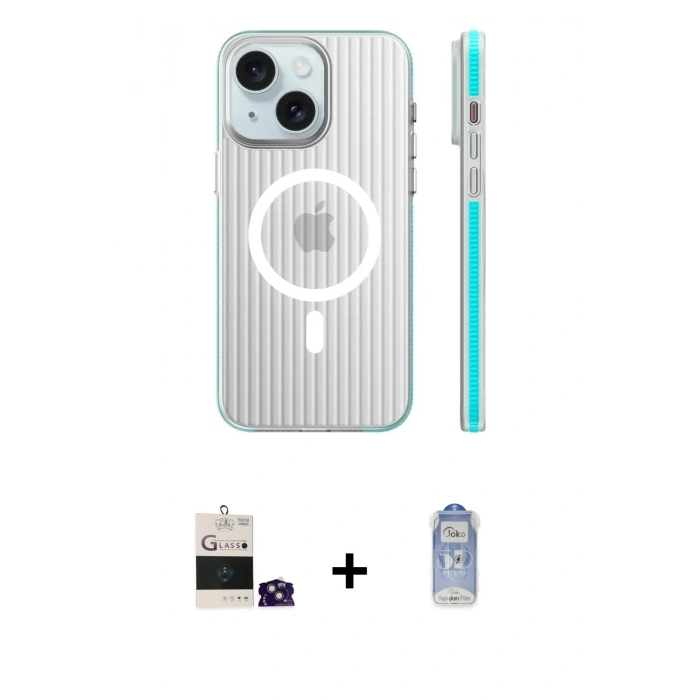 MARSİLYAN™- iPhone 15 Kılıf Pusula Minimal Koleksiyonu - Siyah Joko Magic 5D Cam + Bilvis Titan Kamera Lens - YL