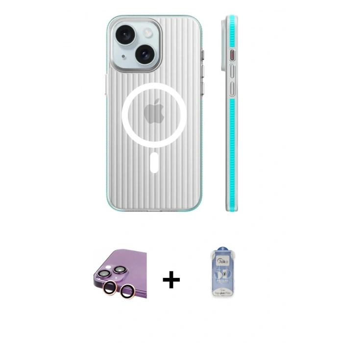 MARSİLYAN™- iPhone 15 Kılıf Pusula Minimal Koleksiyonu - Siyah Joko Magic 5D Cam + Raze Metal Kamera Lens - PE