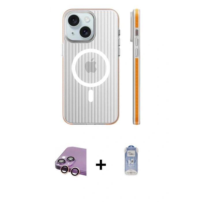 MARSİLYAN™- iPhone 15 Kılıf Pusula Minimal Koleksiyonu - Siyah Joko Magic 5D Cam + Raze Metal Kamera Lens - PE