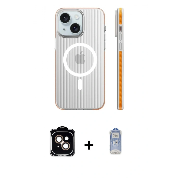 MARSİLYAN™- iPhone 15 Kılıf Pusula Minimal Koleksiyonu - Siyah Joko Magic 5D Cam + PVD Metal Kamera Lens - TU