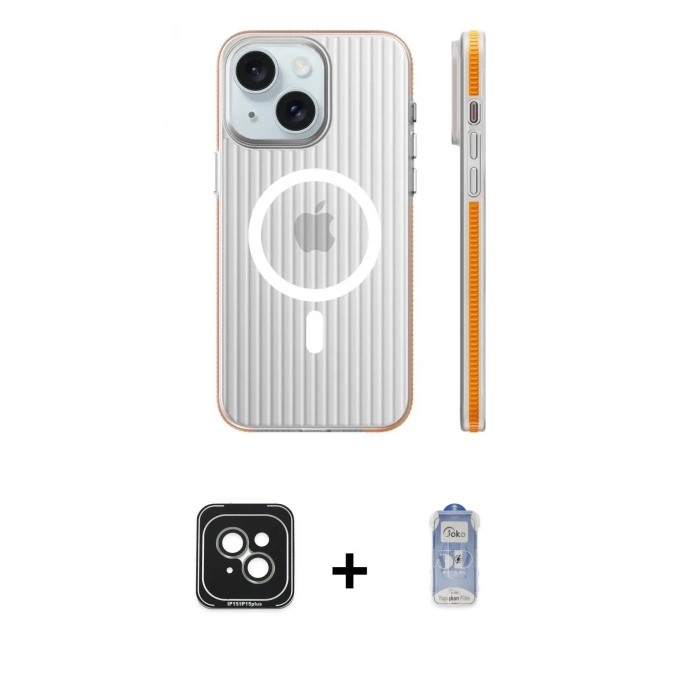 MARSİLYAN™- iPhone 15 Kılıf Pusula Minimal Koleksiyonu - Siyah Joko Magic 5D Cam + PVD Metal Kamera Lens - YL
