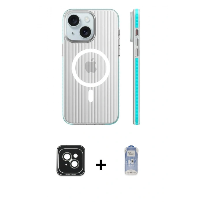 MARSİLYAN™- iPhone 15 Kılıf Pusula Minimal Koleksiyonu - Siyah Joko Magic 5D Cam + PVD Metal Kamera Lens - YL